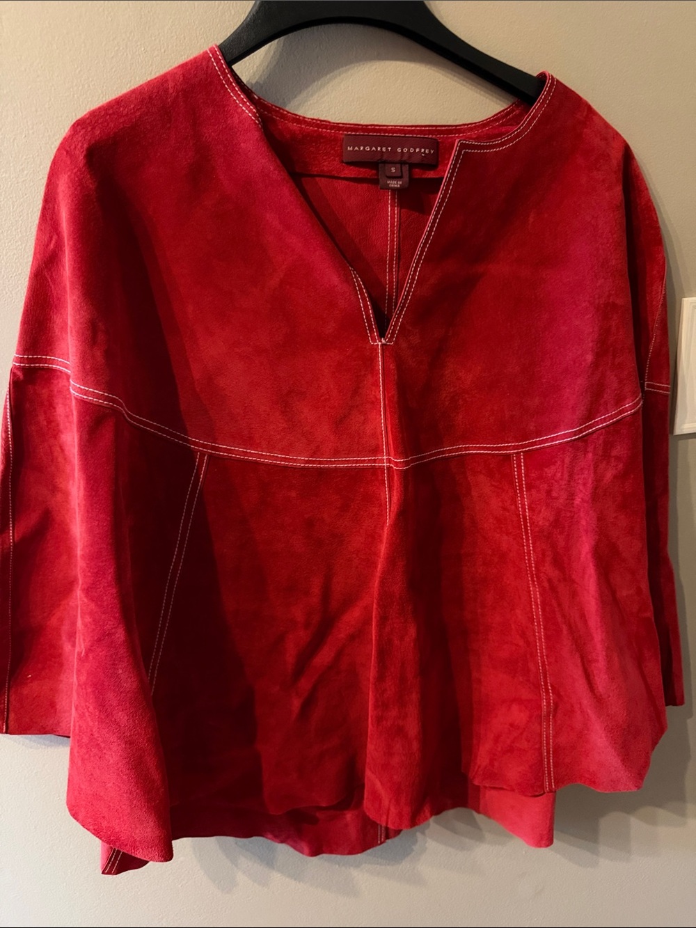 Margaret Godfrey Red Suede Pullover Cape Jacket